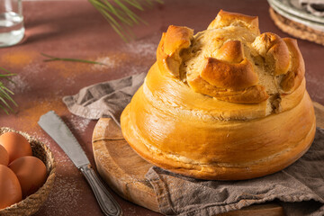 Fogaca on kitchen countertop. Fogaça is a traditional cake from Santa Maria da Feira, Aveiro,...