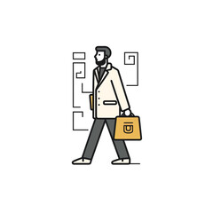 a person with a bag in the signs style, use simple line draw сreated with Generative Ai