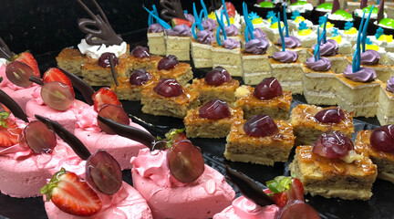 Close up of mixed gourmet desserts 