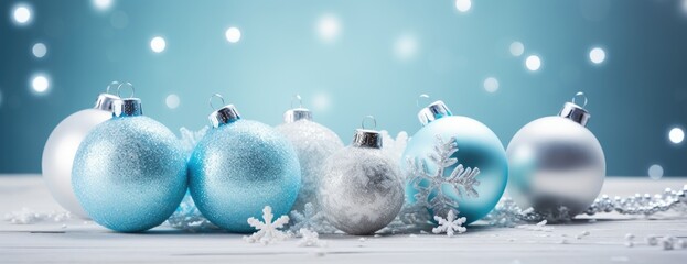christmas ornaments on silver background