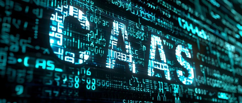 Digital blue matrix binary code forms the acronym CaaS , symbolizing the concept of Containers as a Service.
