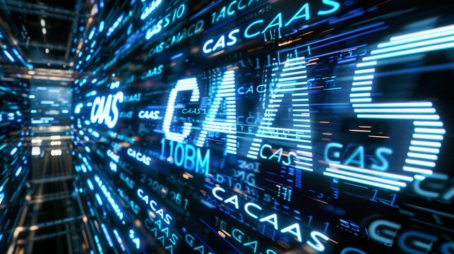 Digital blue matrix binary code forms the acronym CaaS , symbolizing the concept of Containers as a Service.
