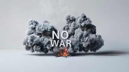 Peace Message: Minimalist Art with 'NO WAR' on White Background and Portrait of Exploded Bomb. Anti-War Voice.