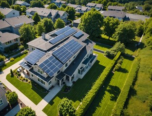 Sustainable Living: Solar-Powered Eco Neighborhood. Photo of an ecological neighborhood featuring...
