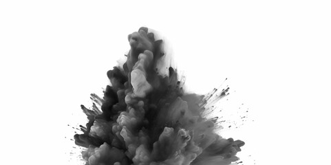 Black powder explosion with dark colors isolated white background. Black vibrant paint black powder explosion with dark colors isolated white background.	