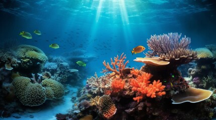 Coral reefs acting as natural quantum computers, solving mysteries of marine life and enchantment - obrazy, fototapety, plakaty