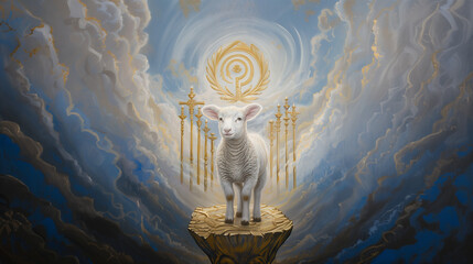 Religious painting of both Judaism and Christianity, focusing on the lamb as a symbol of innocence and purity. - obrazy, fototapety, plakaty