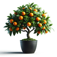 Calamondin Orange Tree in black pot, isolated on a white background