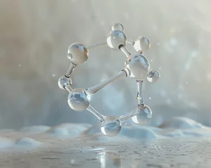 Fotobehang A water molecule, magnified to show its polar bonds, a dance of cohesion and adhesion giving life to every living thing,  super realistic © Piyapan