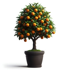 Calamondin Orange Tree in black pot, isolated on a white background