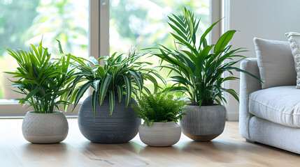 cozy living room potted plant and blurry background