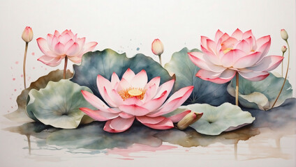 Watercolor Lotus Flowers