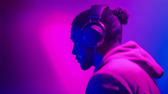 DJ with headphones listening music