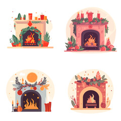 Christmas fireplace Xmas and fire home decoration interior for celebration