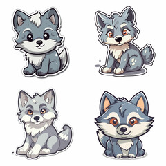 cartoon wolf cute animal sticker set