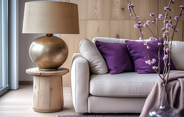 Close up Lamp  and Sofa. Modern Interior background