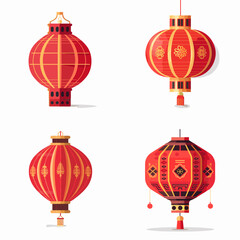 Traditional Chinese lanterns lamp lampion set vector new year