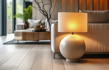 Close up Lamp  and Sofa. Modern Interior background