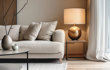 Close up Lamp  and Sofa. Modern Interior background