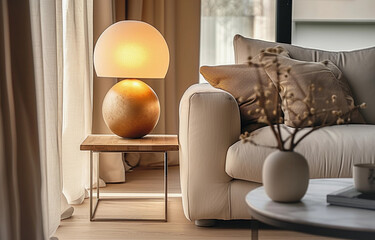 Close up Lamp  and Sofa. Modern Interior background