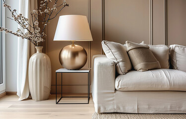 Close up Lamp  and Sofa. Modern Interior background