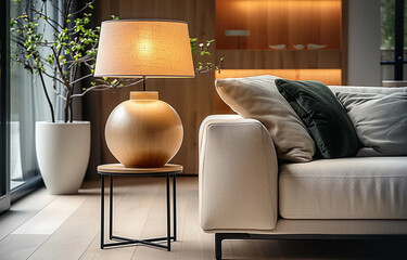Close up Lamp  and Sofa. Modern Interior background