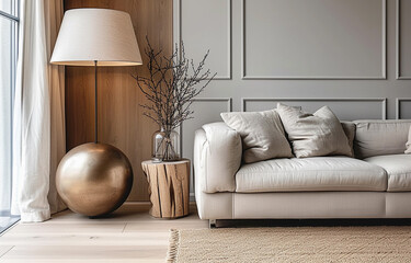 Close up Lamp  and Sofa. Modern Interior background