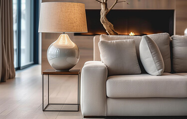 Close up Lamp  and Sofa. Modern Interior background