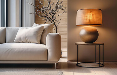 Close up Lamp  and Sofa. Modern Interior background