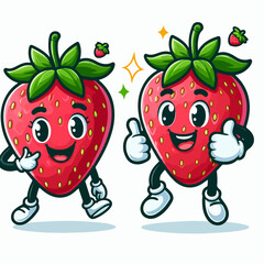 couple cartoon strawberry character fruit