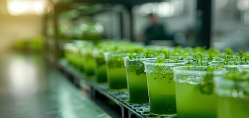 Naklejka premium Green alga biofuel research: lab to sustainable energy
