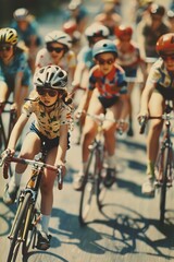 Fototapeta premium Children Riding Bikes Down a Road