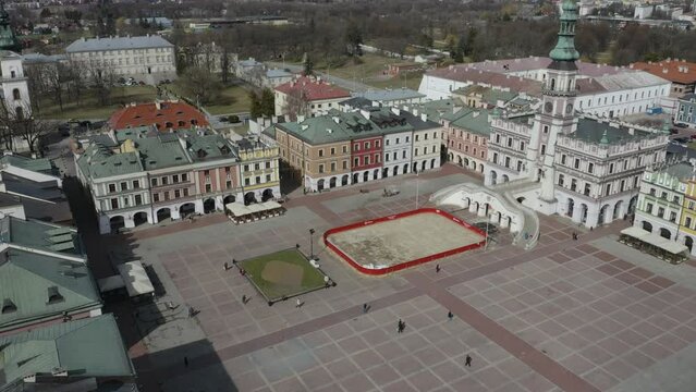 Beautiful Market Square Old Town Zamosc Aerial View Poland