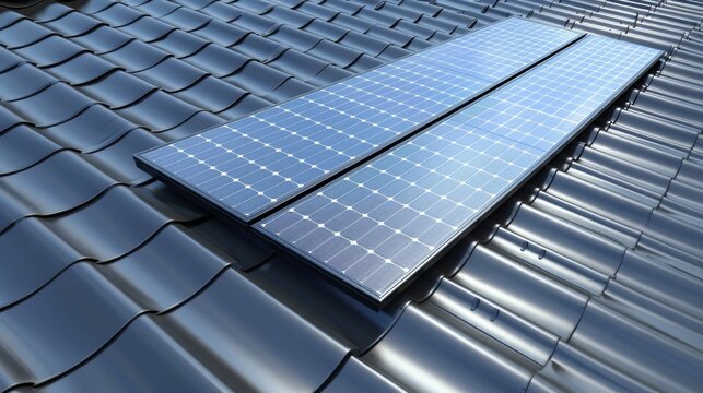 Solar panel integration on modern house roof, harnessing sun s energy for home power