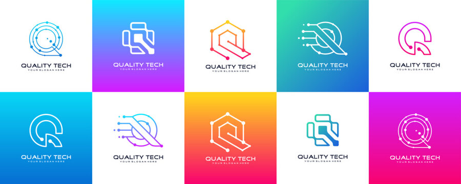Set of letter Q logo design for digital technology symbol.