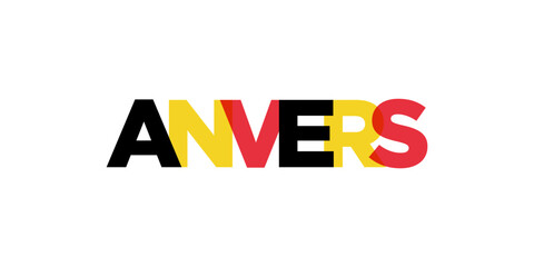 Anvers in the Belgium emblem. The design features a geometric style, vector illustration with bold typography in a modern font. The graphic slogan lettering.
