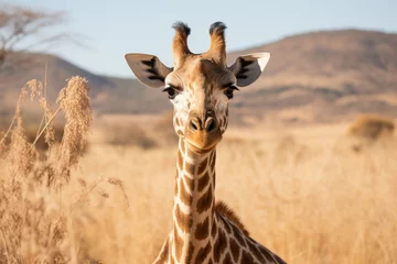 Zelfklevend Fotobehang Majestic giraffes roaming the african savannah symbolizing untamed landscapes and diverse wildlife © Aliaksandra