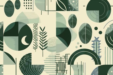 Fototapeta premium Abstract floral and geometric pattern design. A modern, abstract design intertwining floral elements with geometric shapes in a pastel color palette, creating a visually harmonious composition