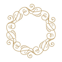 Vector round floral frame with ivy leaves decoration. Vintage style ivy stems wreath.