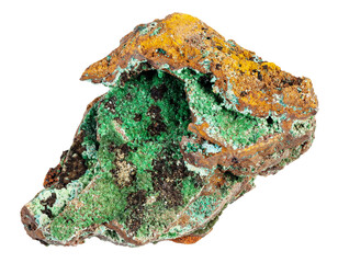 specimen of natural raw conichalcite rock cutout