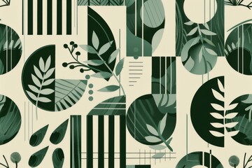 Abstract floral and geometric pattern design. A modern, abstract design intertwining floral elements with geometric shapes in a pastel color palette, creating a visually harmonious composition