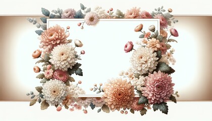 Watercolor painting of Chrysanthemums Flowers and Botanical Elements for frame, corner and border invitation