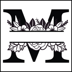M Floral Split Monogram SVG , Flower Monogram Clipart, Floral Letter Graphic, Alphabet Bundle |Split Monogram Alphabet SVG | Split Monogram Frame Alphabet | Cut File for Circuit, Silhouette