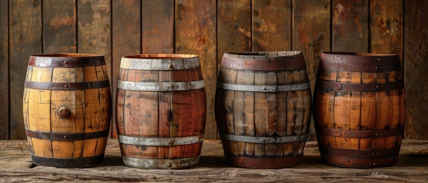 wooden barrels on a dark background