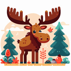 Illustration of moose cartoon template clip art animal