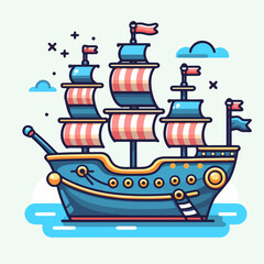 sailboat cartoon element sticker illustration