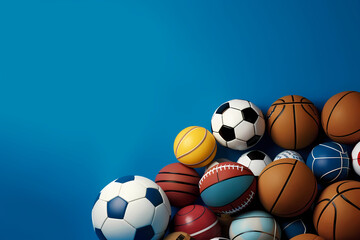 A blue background with sports balls