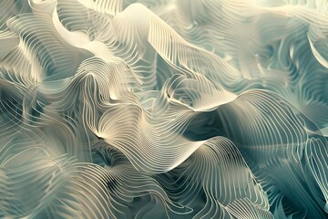 a close-up of a wavy surface covered in a hazy picture of a wave pattern, The silver surface is perfect for sophisticated backgrounds and designs. Conceptualized silver surfaces, sophisticated pattern