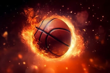 Fototapeta premium Ignited Glory: Basketball Soars Amidst Explosive Flames