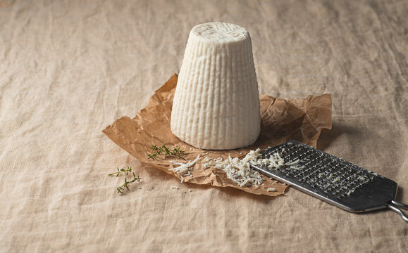 Ricotta salata is a basic ingredient of Sicilian and Sardinian cuisine, for pastas, salads and casseroles, dairy product from the whey of cow, buffalo, goat or sheep's milk, a semi-hard milk product